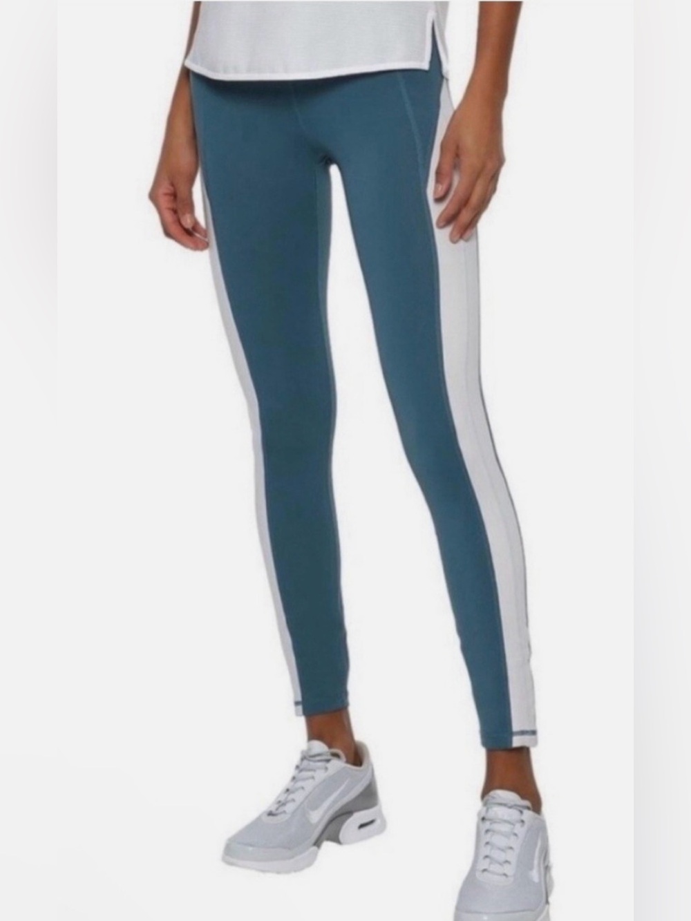 High-Rise Teal and White Side-Stripe Leggings